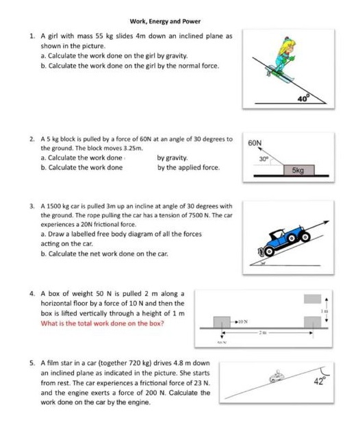 Please help me answer my physics problem set Work, Energy and Power