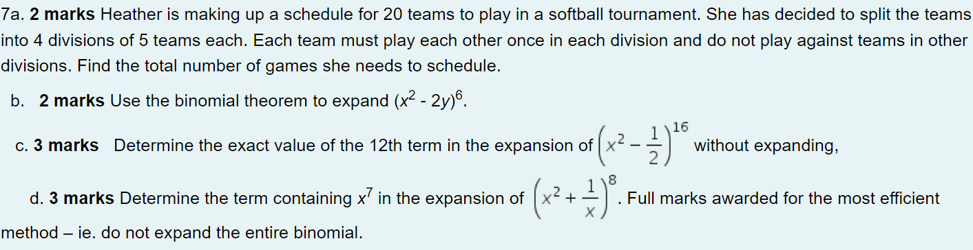 7a. 2 marks Heather is making up a schedule for 20