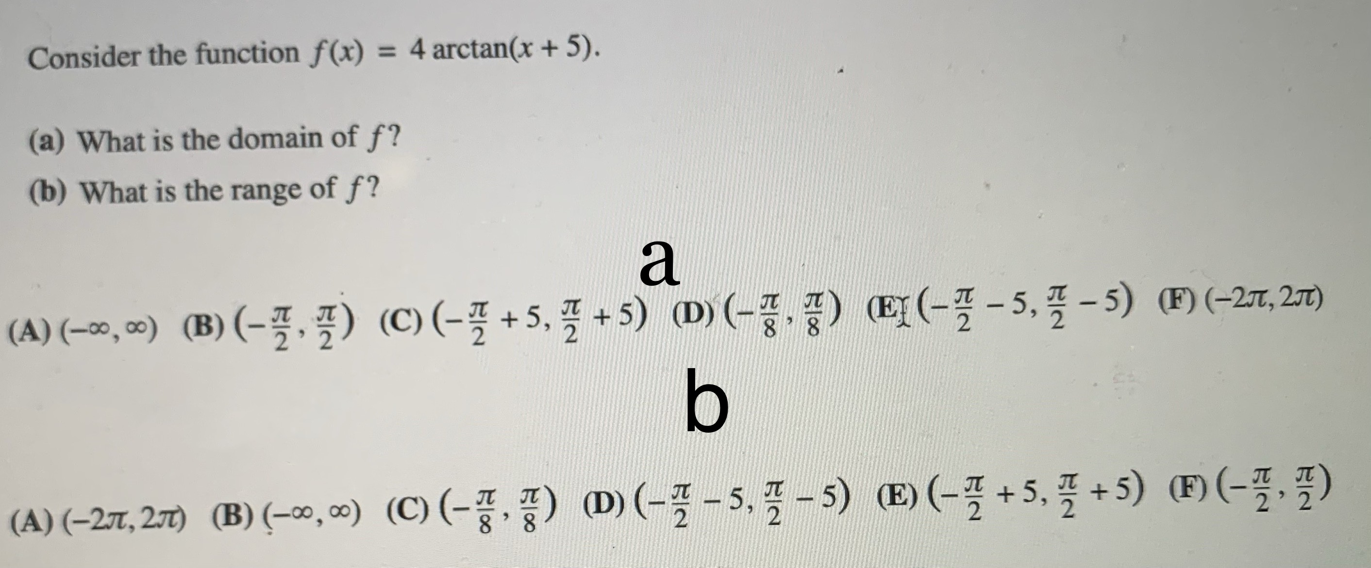 Picture Consider the function f(x) = 4 arctan(x + 5). (a) What