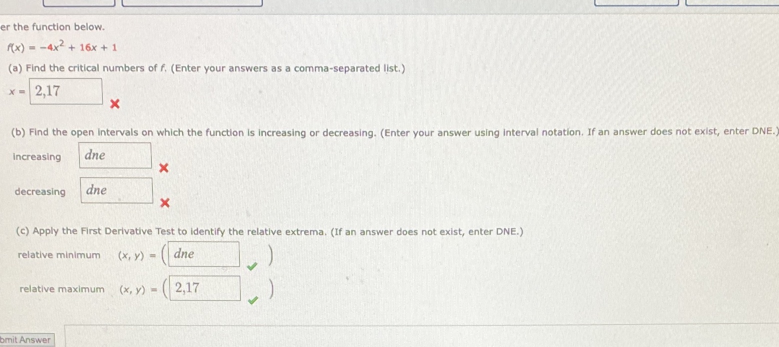  er the function below. ((x) = -4x2+ 16x + 1 (a)