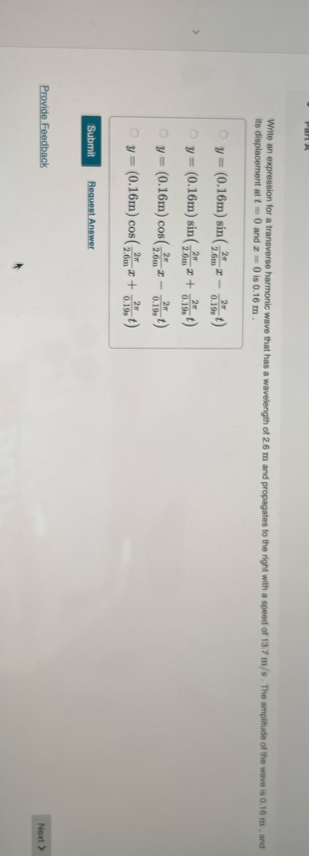  Write an expression for a transverse harmonic wave that has a