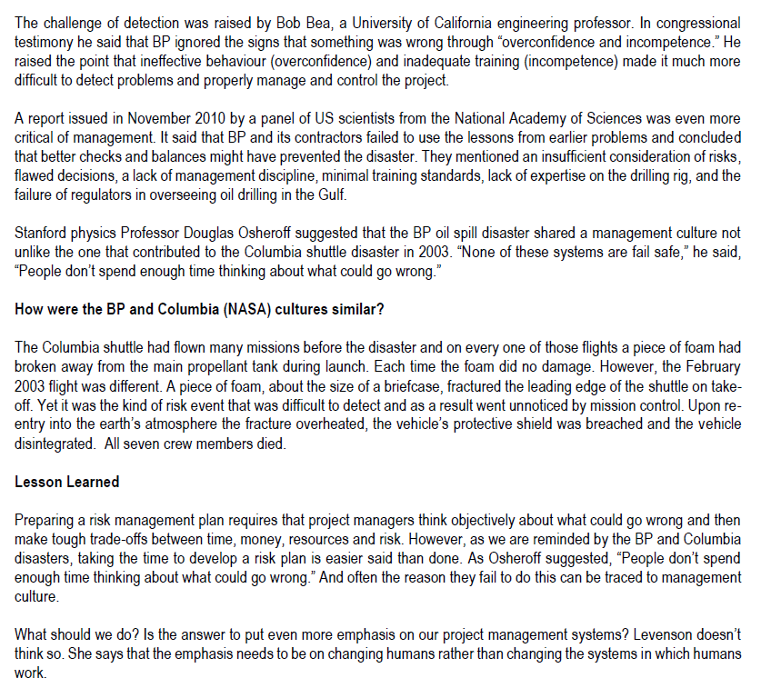 the BP Deepwater Horizon project ran into trouble. While drilling a new