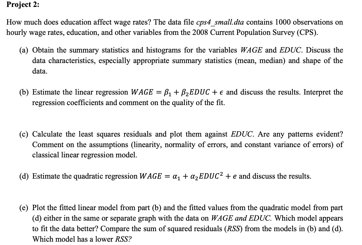 Project 2: How much does education affect wage rates? The data