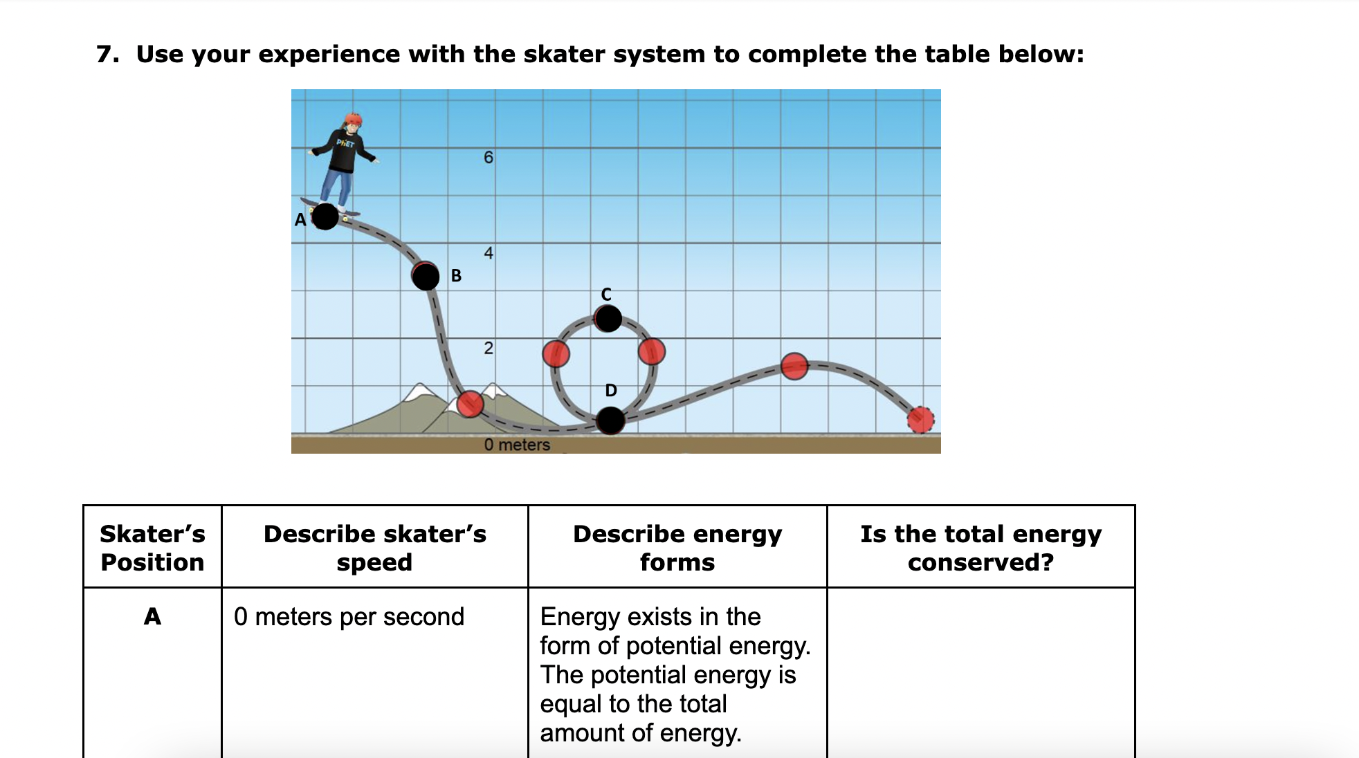 Please answer A, B, C, D (if the energy is conserved) based