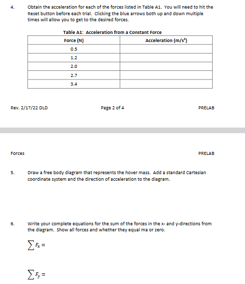 Computer with internet access and Excel or the equivalent Theory Newton's second