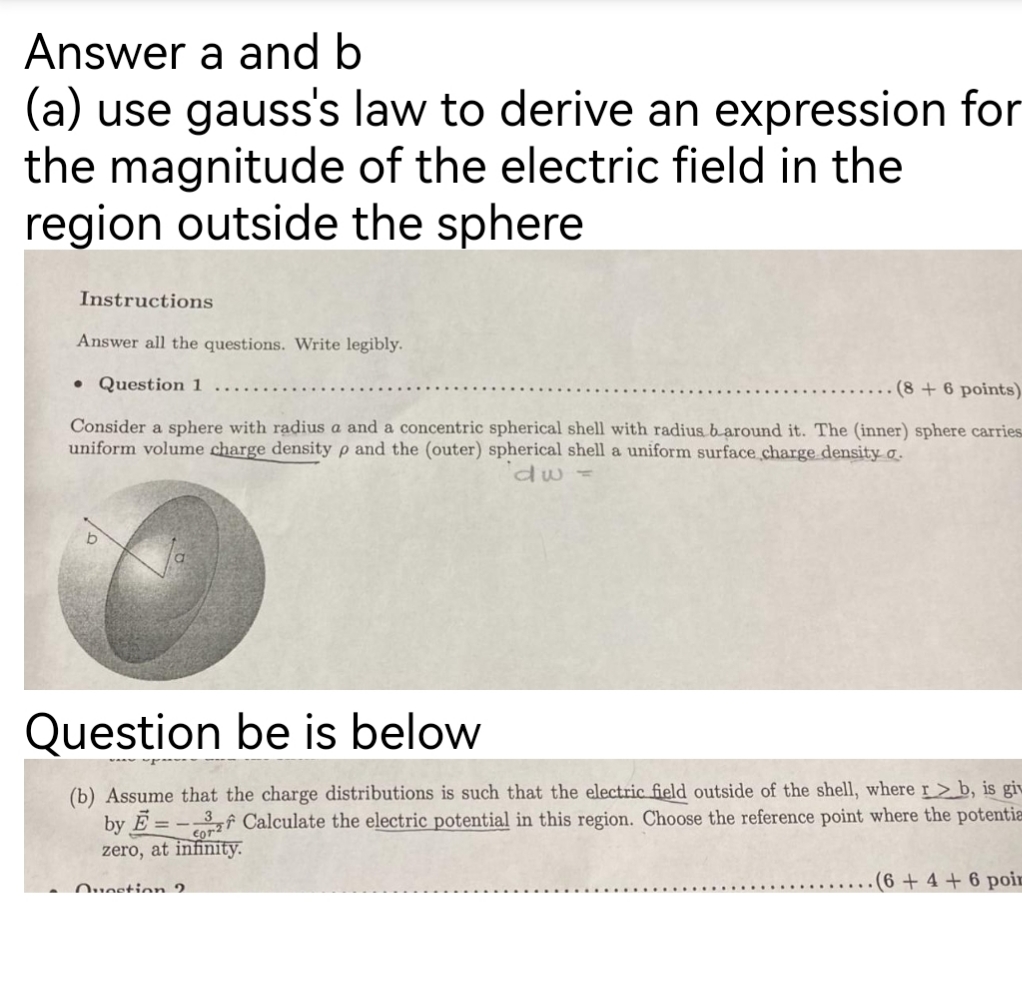 Answer the following questions Answer a and b (a) use gauss's law