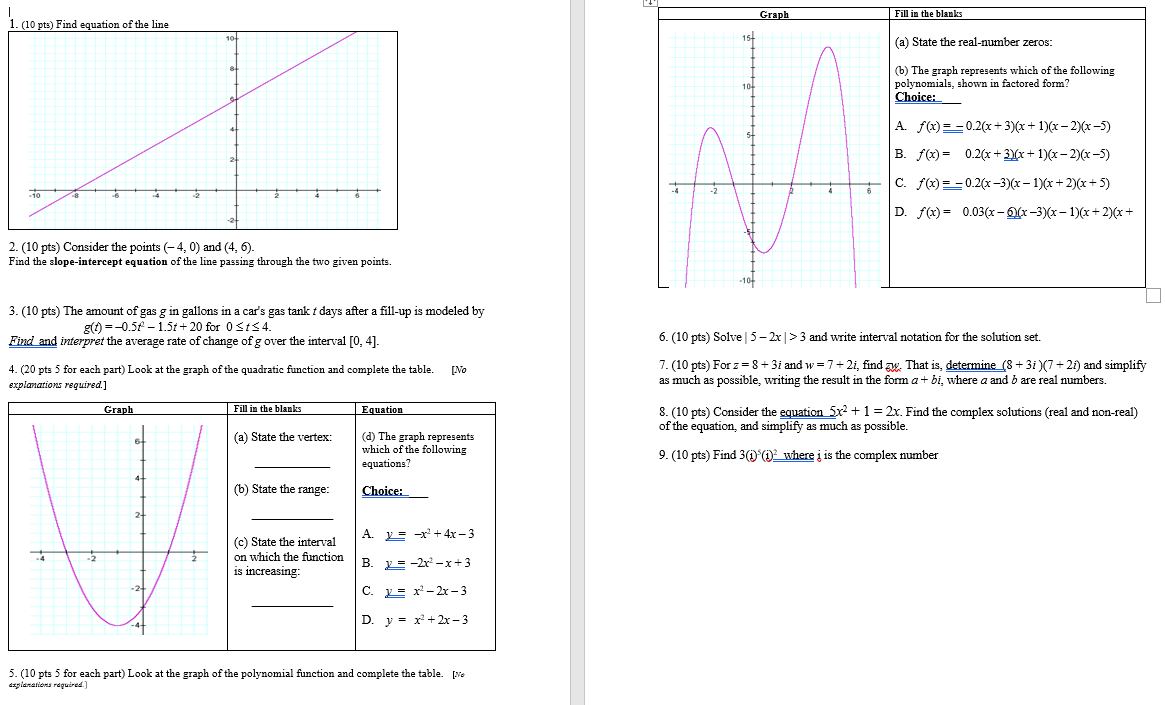  Graph Fill in the blanks . (10 pt:) Find equation of