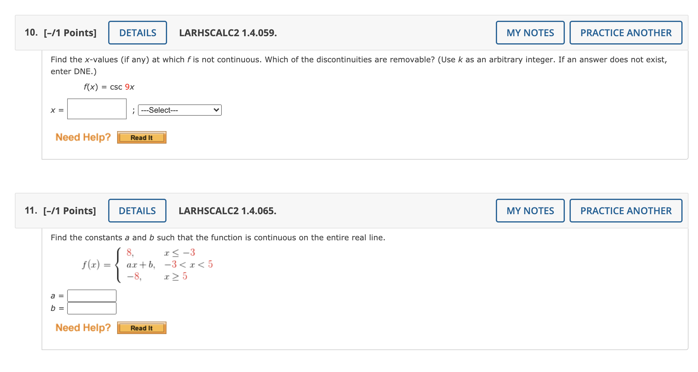  10. [-/1 Points] DETAILS LARHSCALC2 1.4.059. MY NOTES PRACTICE ANOTHER Find