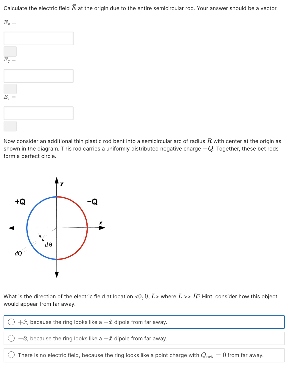 rod bent into a semicircular arc of radius R with center at