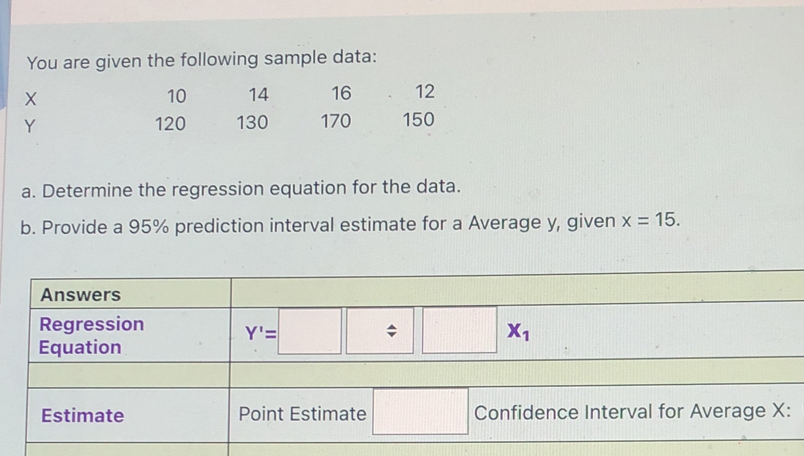 You are given the following sample data: X 10 14 16