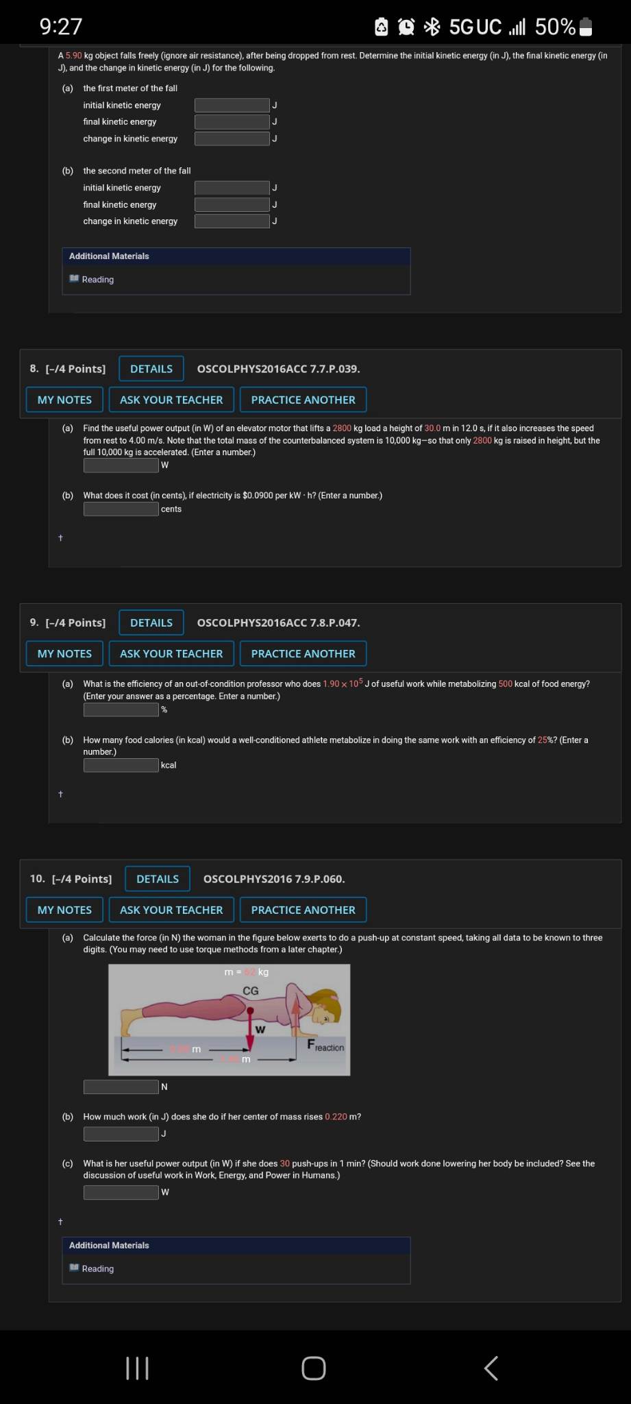 9:27 A 5.90 kg Object falls freely (ignore air resistance), after being