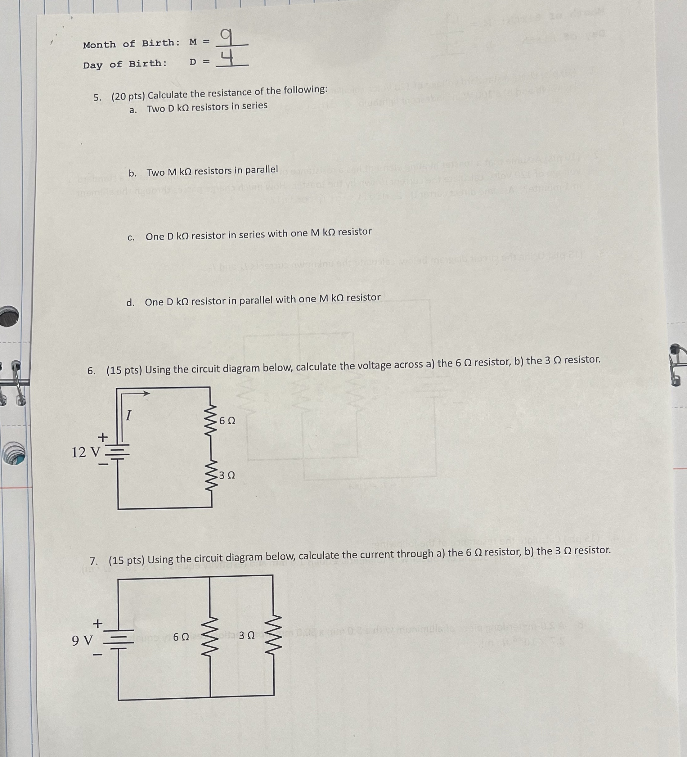 Month of Birth: M = Day of Birth: D = 1. (10