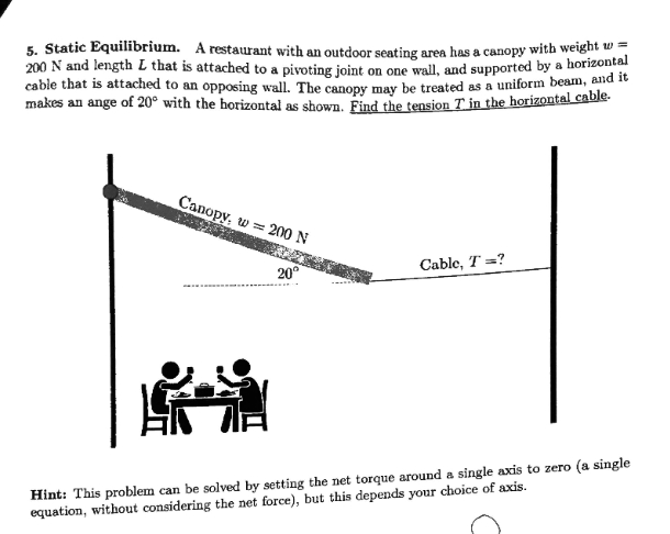 Question 5 5. Static Equilibrium. A restaurant with an outdoor seating area