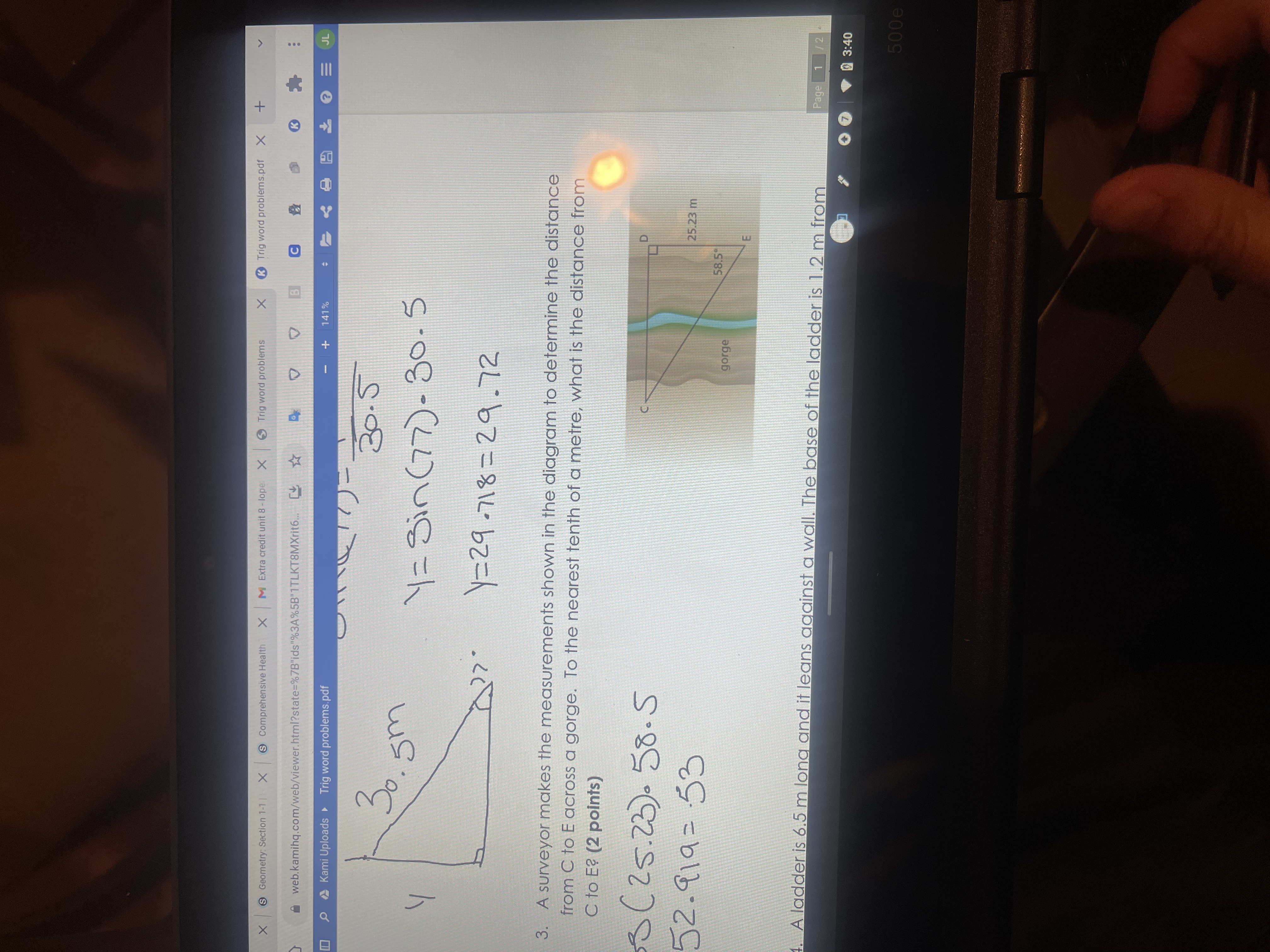  S Geometry: Section 1-1 1 X Trig word problems + X