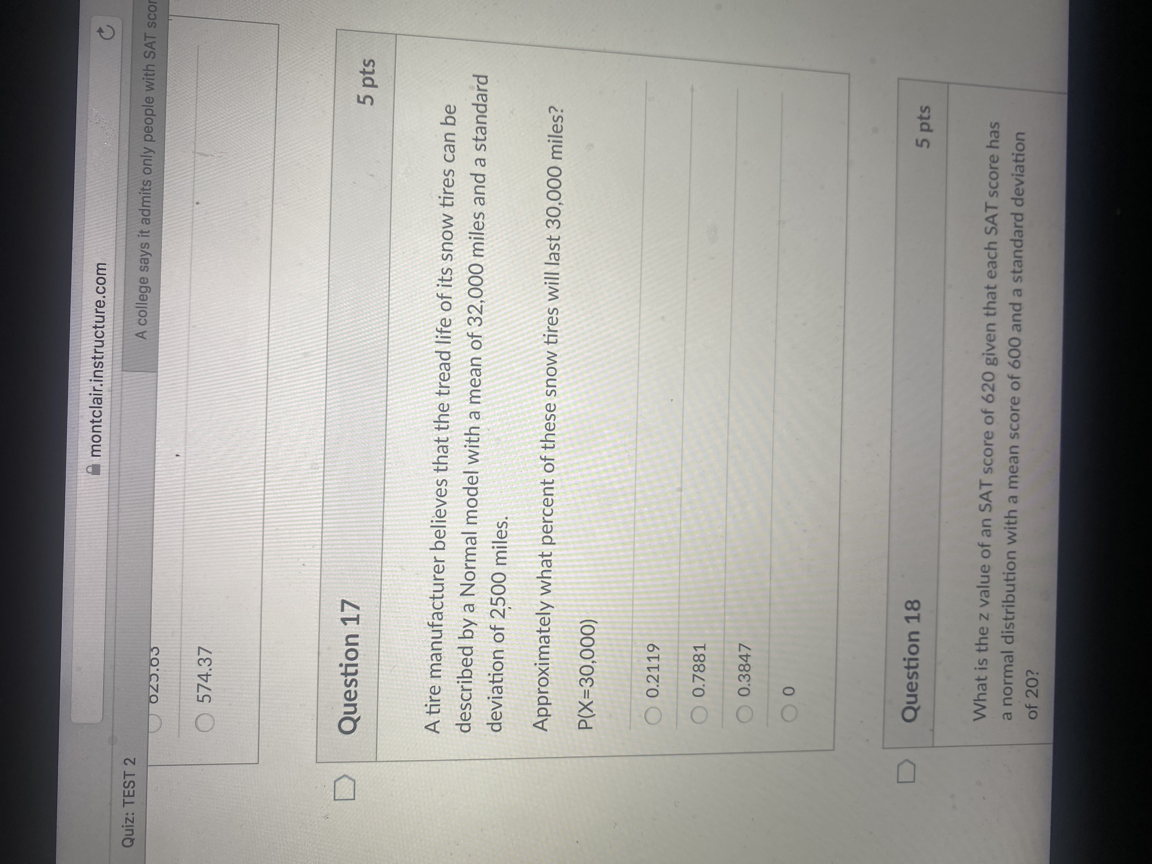 ^montclair.instructure.com C Quiz: TEST 2 A college says it admits only