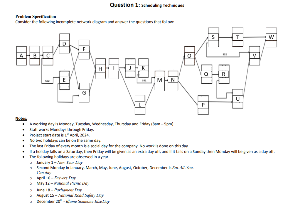  Question 1: Scheduling Techniques Problem Specification Consider the following incomplete network