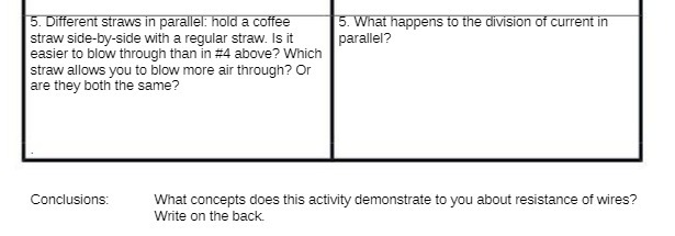  5. Different straws in parallel: hold a coffee 5. What happens