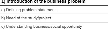 roauctlon ot tne Dusiness problem a) Defining problem statement b) Need of