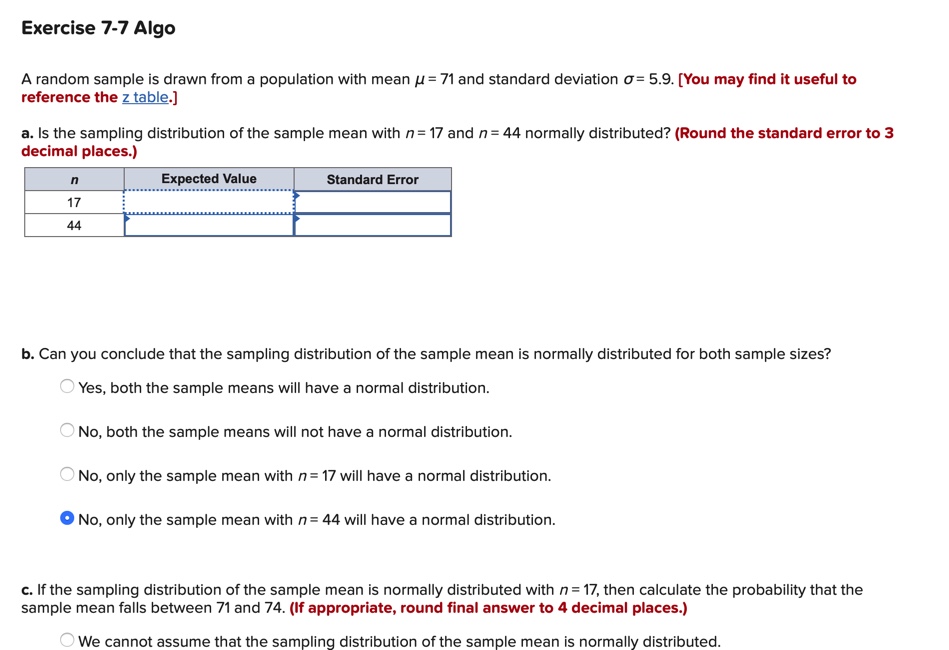  Exercise 17 Algo A random sample is drawn from a population