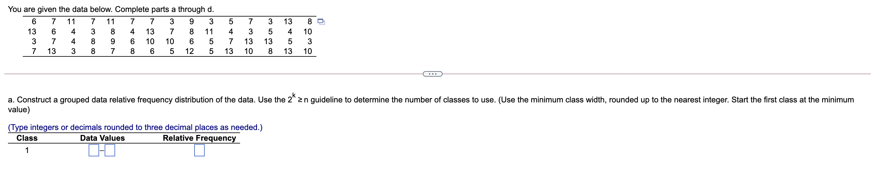 You are given the data below. Complete parts a through d.