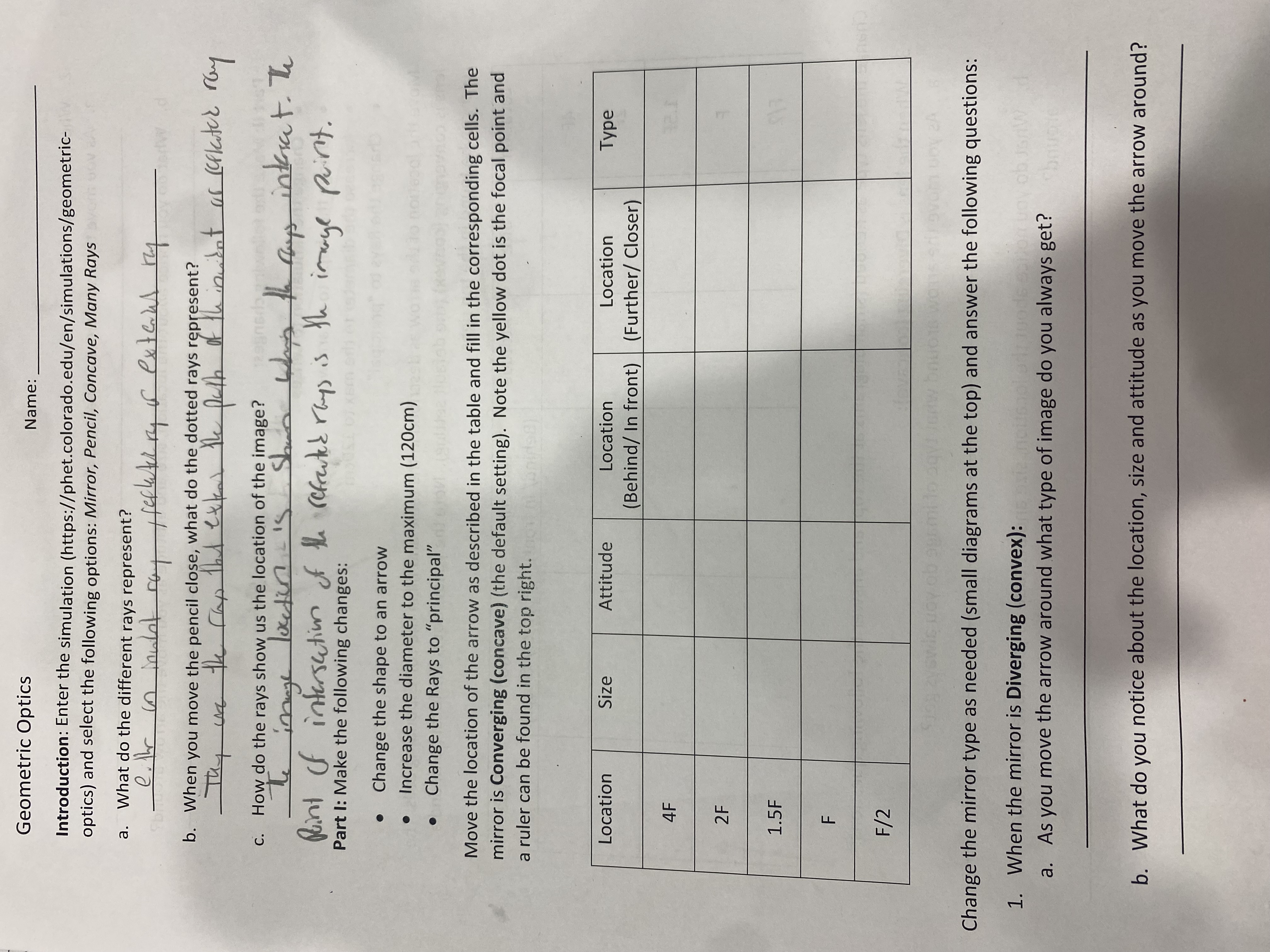 How to do this PHET Simulation?link: https://phet.colorado.edu/en/simulations/geometric-optics Geometric Optics Name: Introduction: Enter