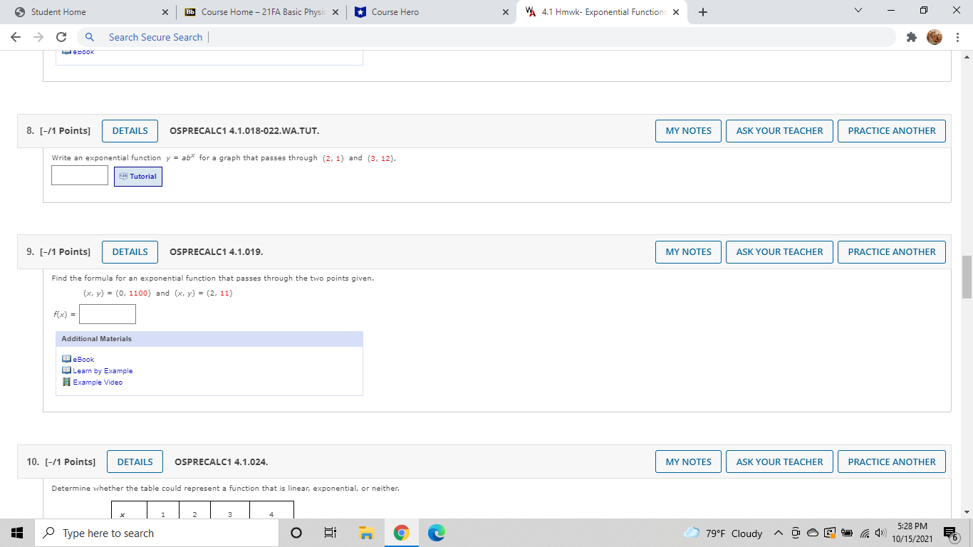 x * Course Hero X VA 4.1 Hmwk- Exponential Functions X +