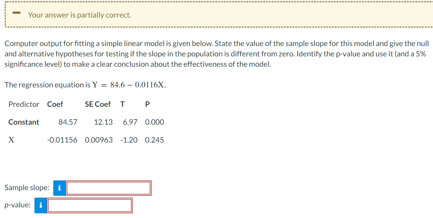 Computer output for tting a simple linear model is given below.