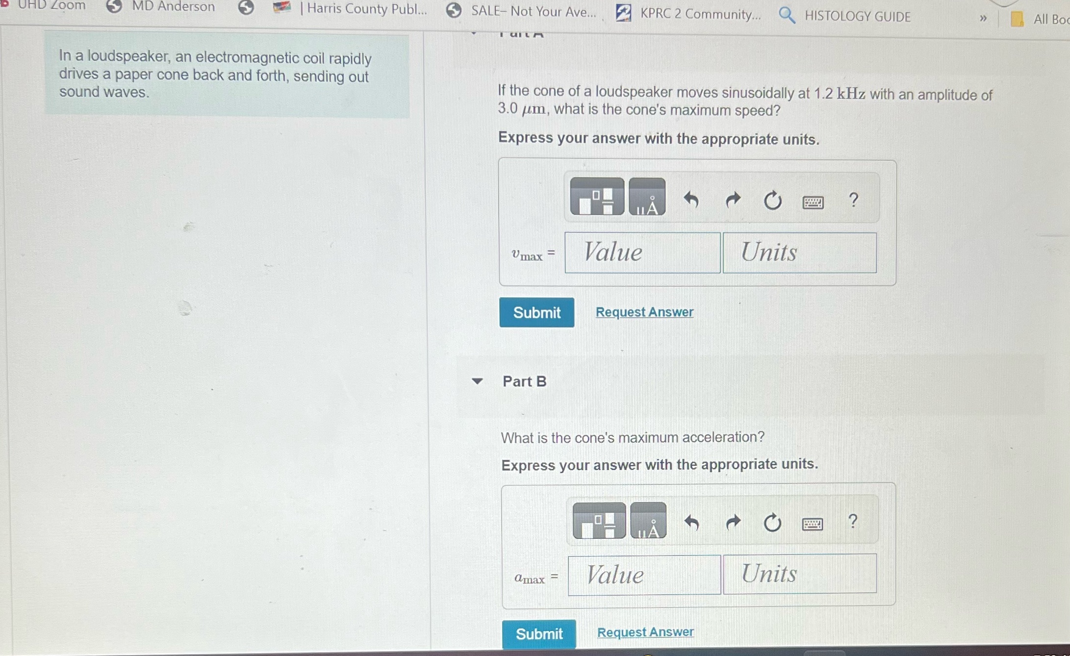 Please help solve Part A/B thank you UHD Zoom MD Anderson |