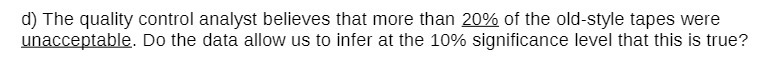  d) The quality control analyst believes that more than 20% of