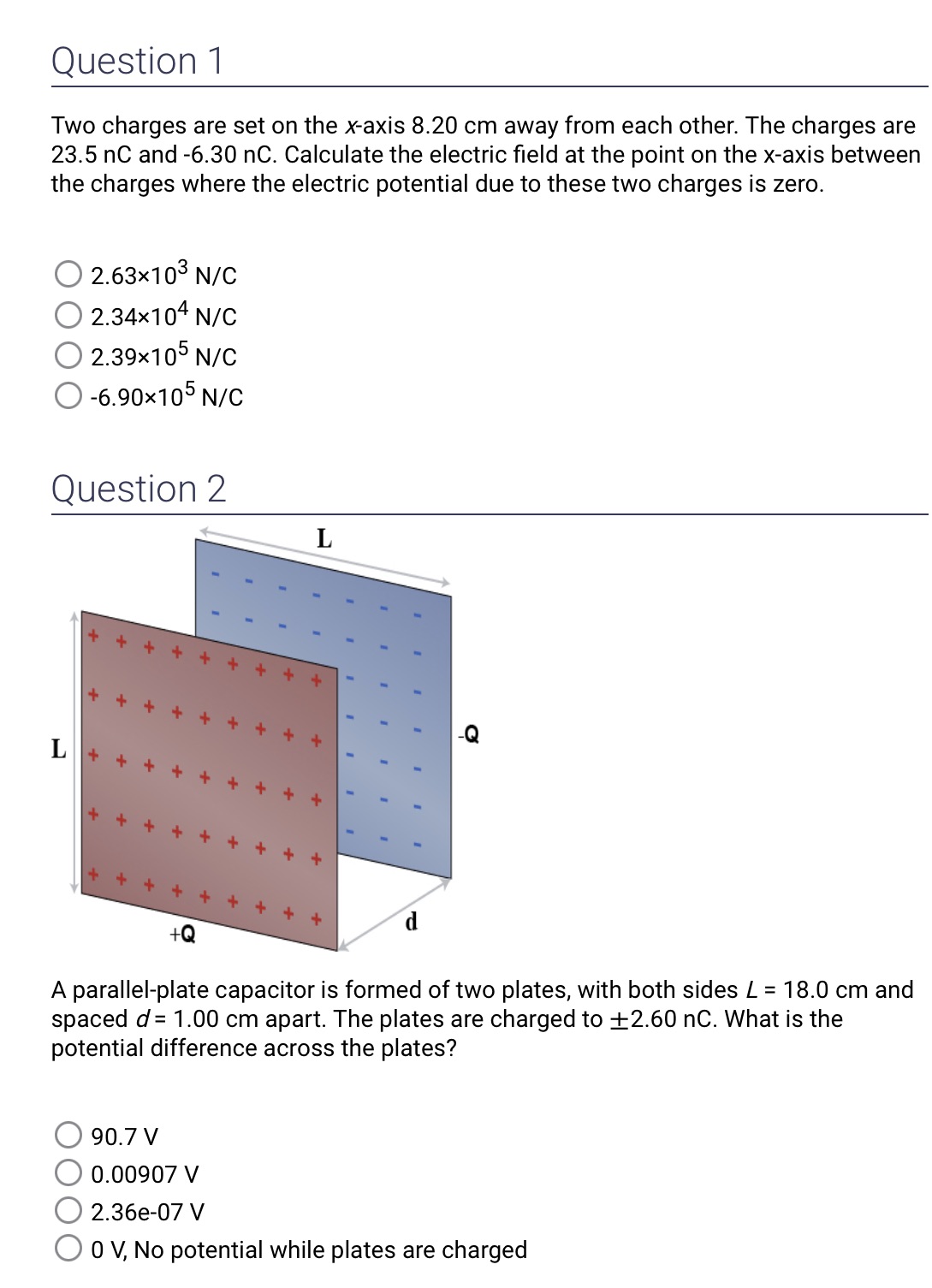  Question 1 Two charges are set on the X-axis 8.20 cm