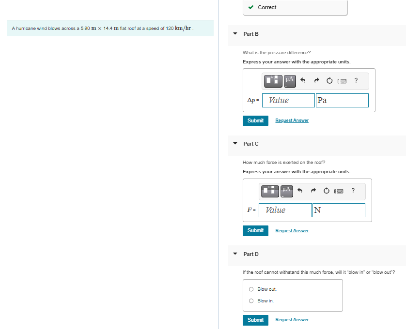 Correct A hurricane wind blows across a 5.90 Ill x 14.4