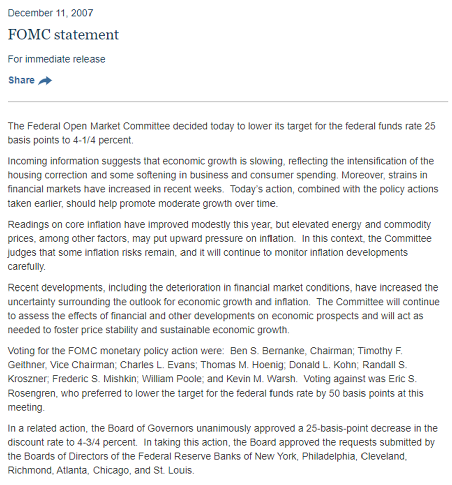 Now consider the second FOMC statement, Exhibit B. The first paragraph describes
