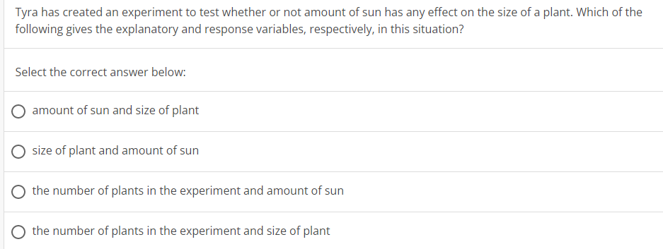  Tyra has created an experiment to test whether or not amount