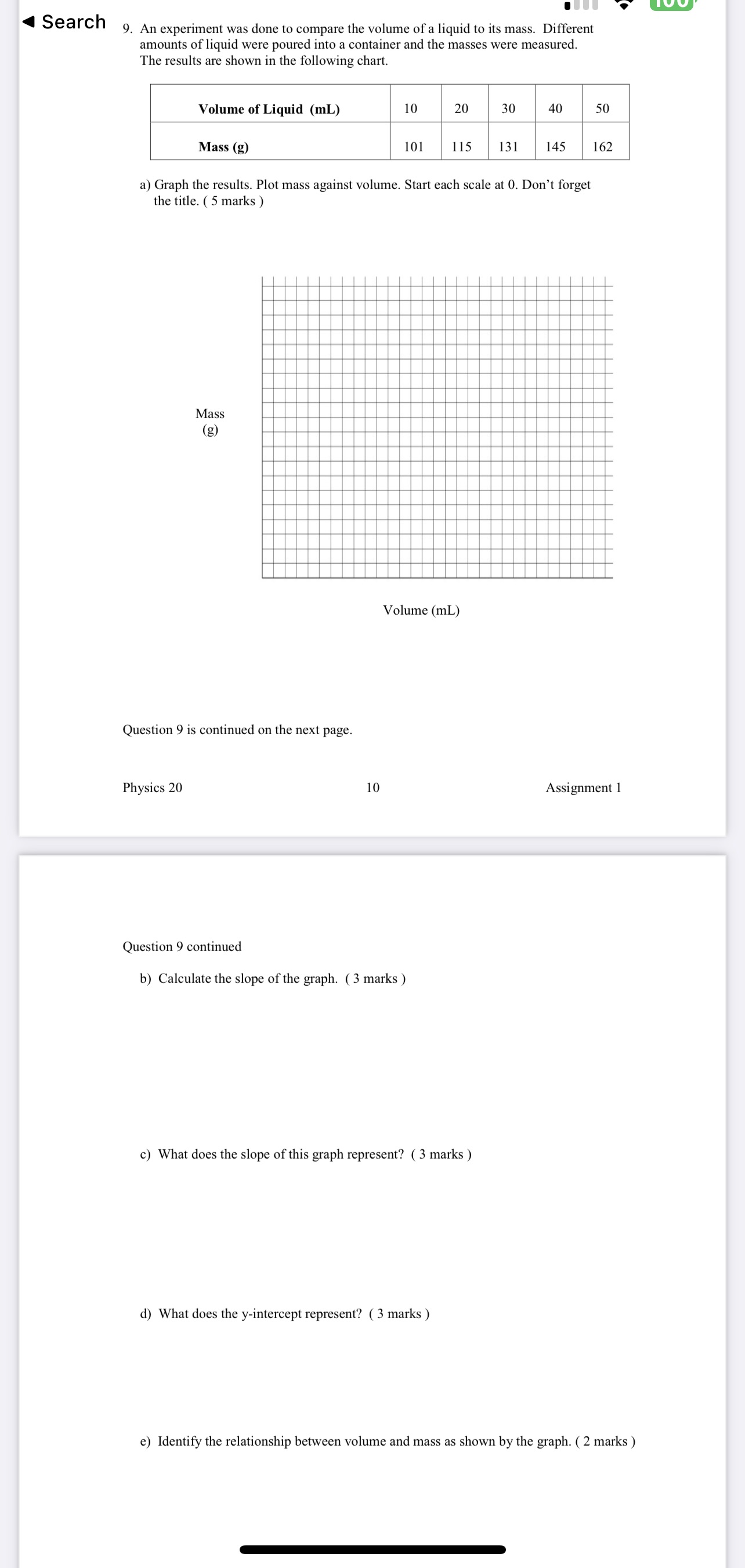Question 9 and 9 continued physics 20 ' searCh 9. An experiment