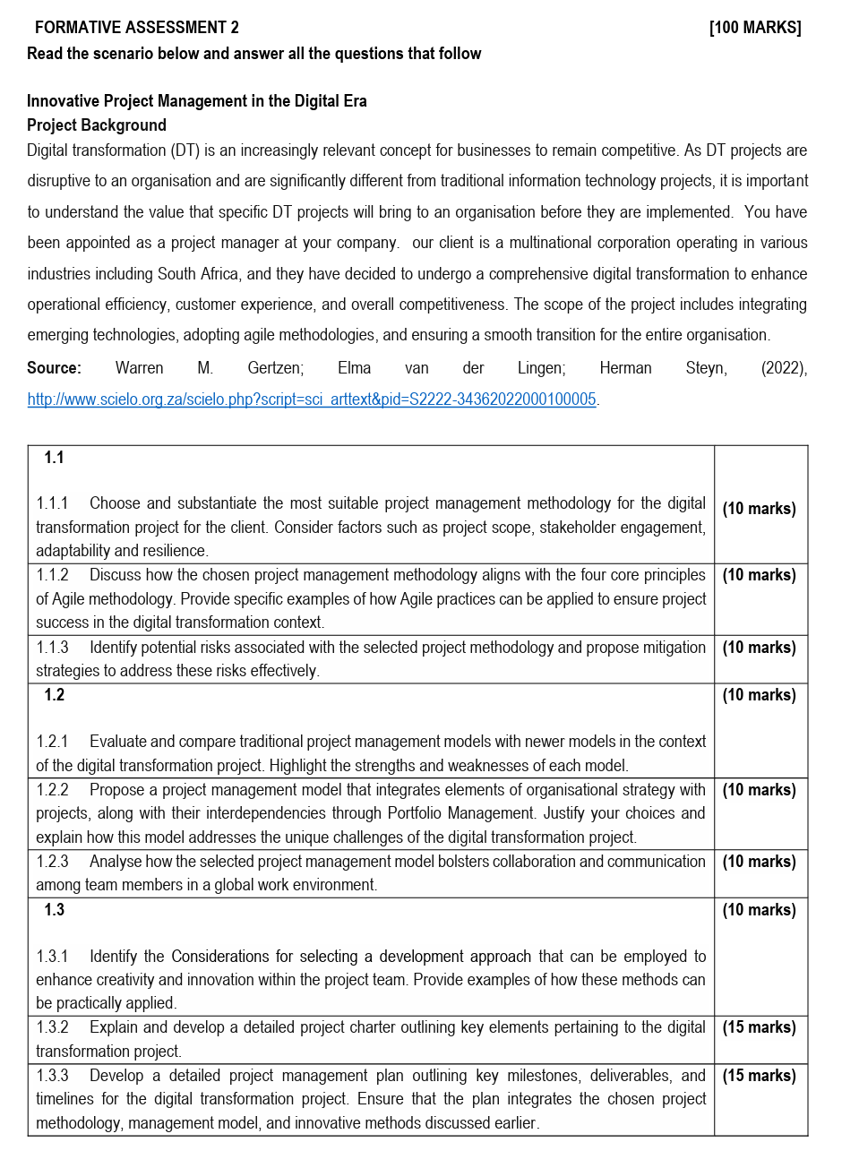  FORMATIVE ASSESSMENT 2 [100 MARKS] Read the scenario below and answer