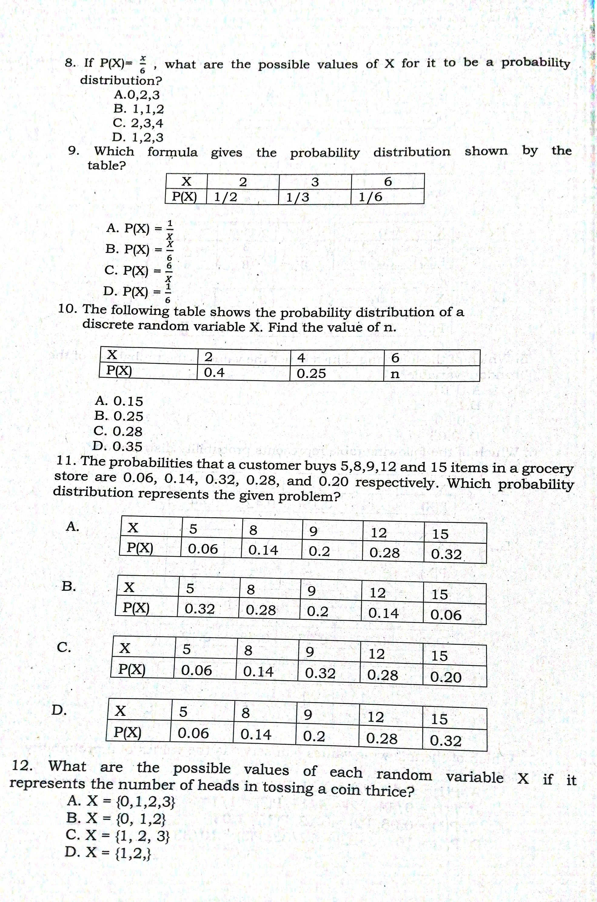 following experiments/situations involved discrete or a continuous random variable 1. Choosing an