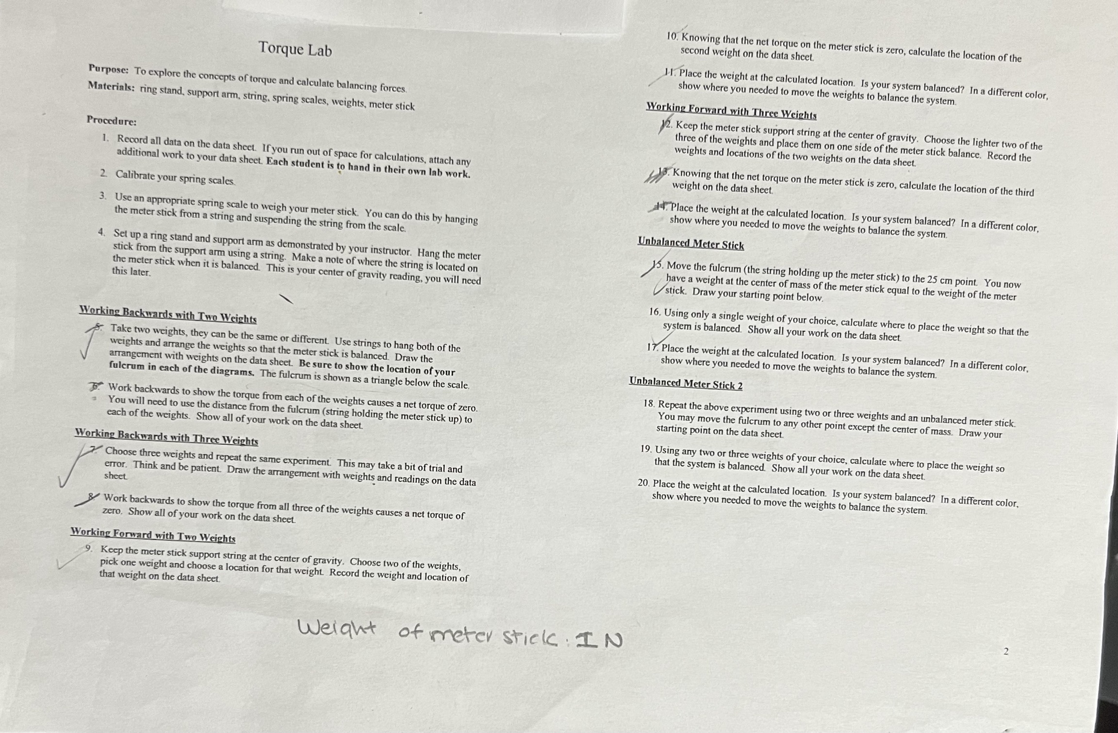 10. Knowing that the net torque on the meter stick is