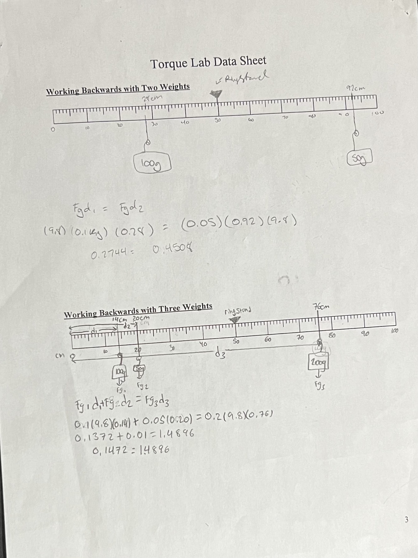 zero, calculate the location of the second weight on the data sheet.