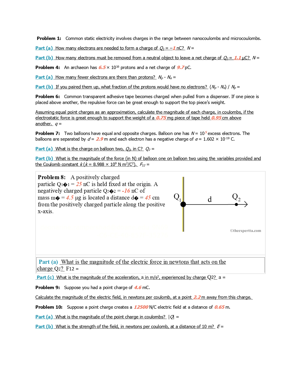  Problem 1: Common static electricity involves charges in the range between