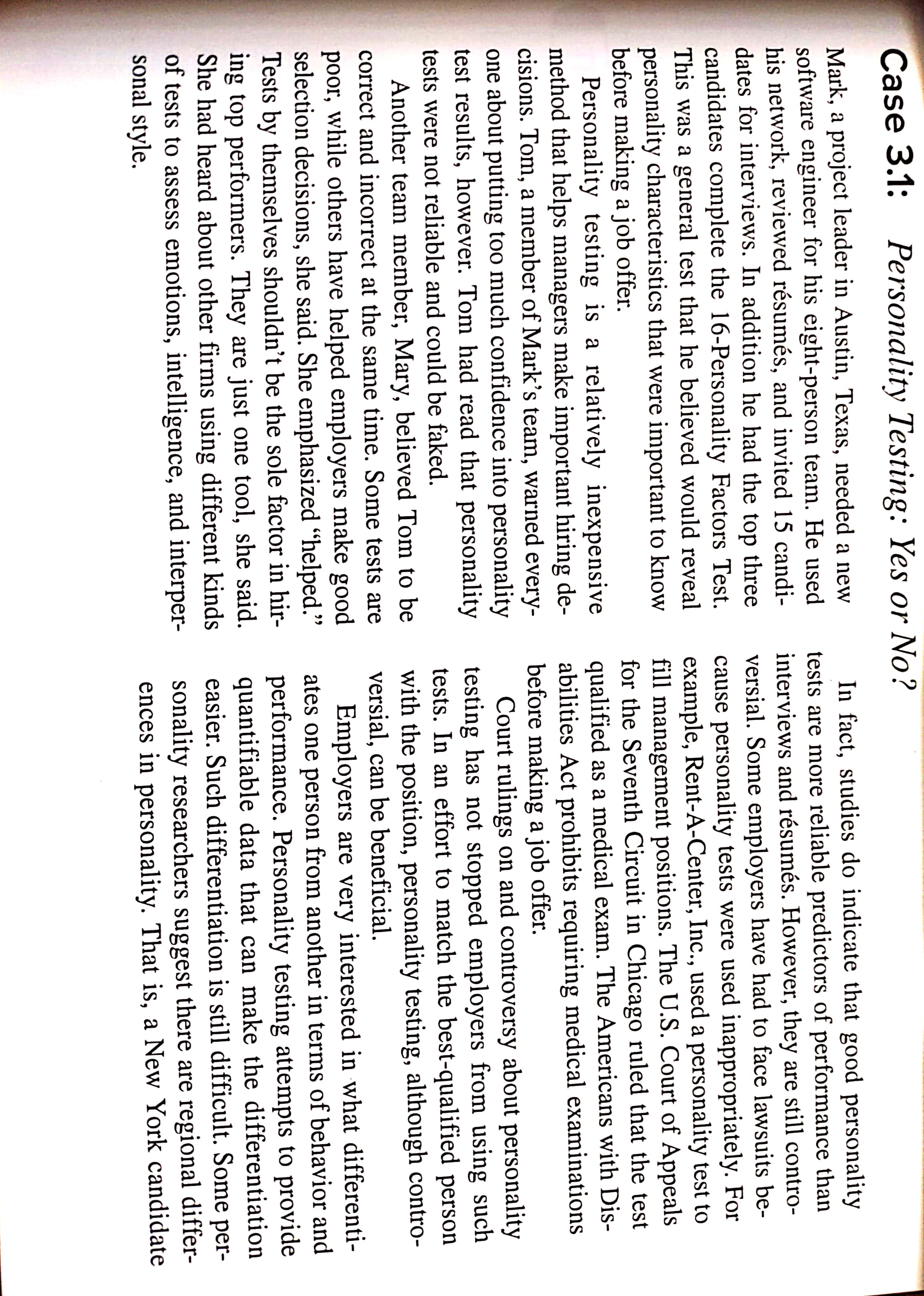  Case 3.1 Mark, a project leader in Austin, Texas, needed a