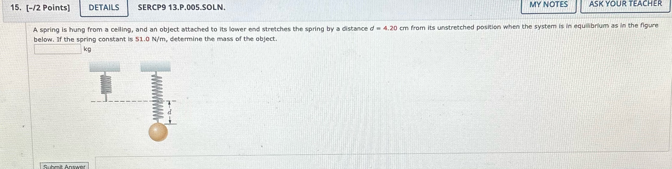 Please answer the question below 15. [-/2 Points] DETAILS SERCP9 13.P.005.SOLN. MY
