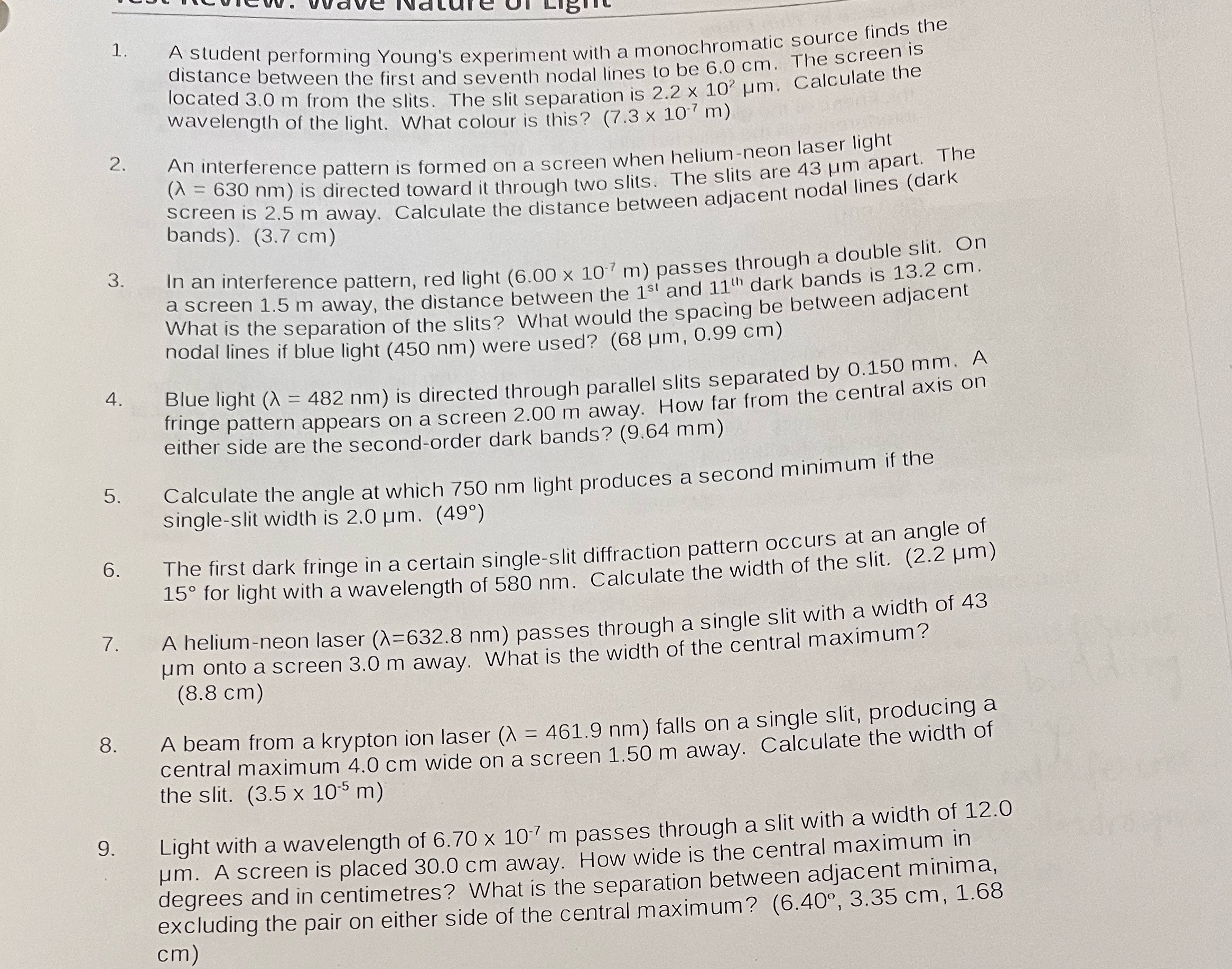 Please solve 1,2,3,4,5,6,7,8,9 and explain in details and specific. 1. A student