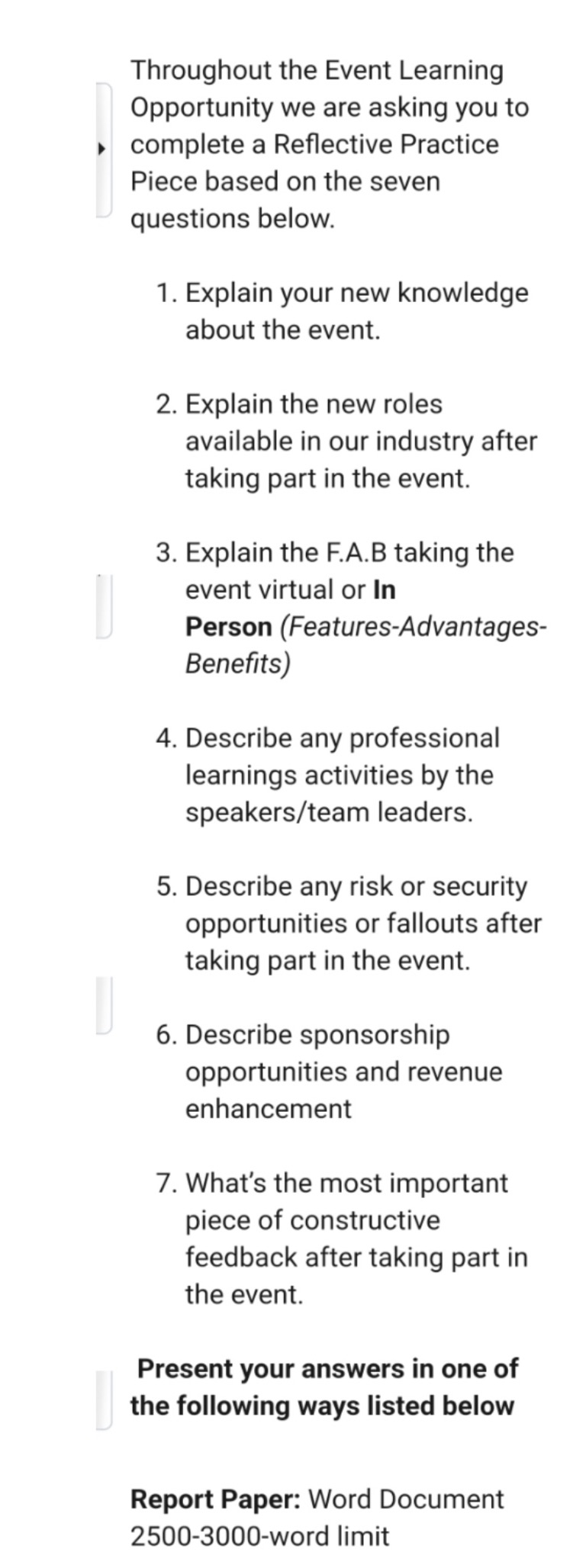 "Virtual Experience" Event learningopportunity (ELO) the idea is to work or take