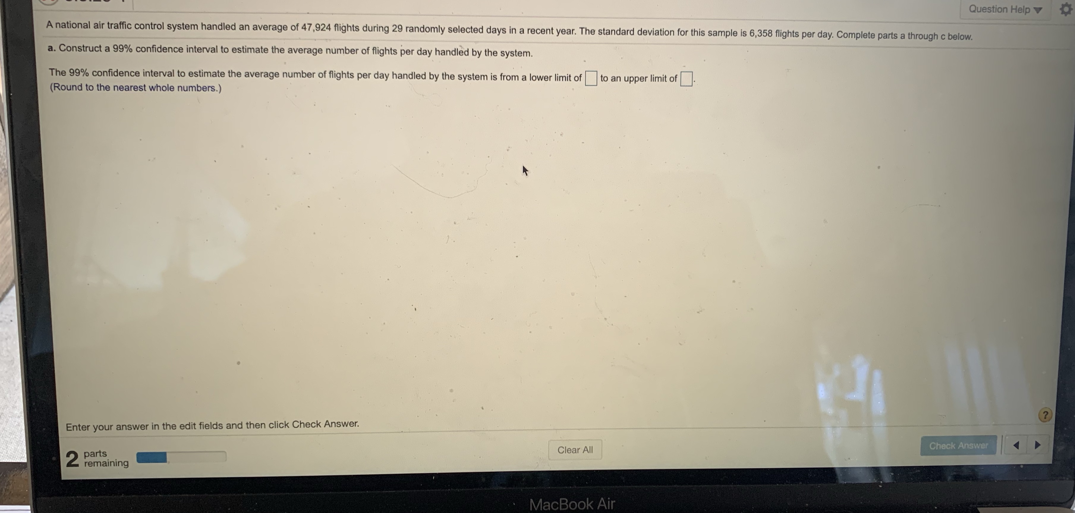  Question Help A national air traffic control system handled an average