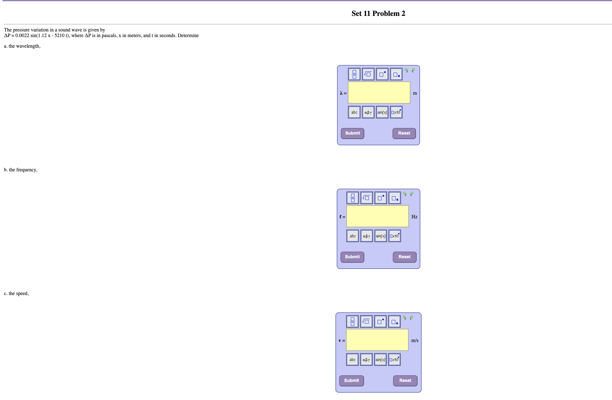  Set 11 Problem 2 The pressure variation in a sound wave