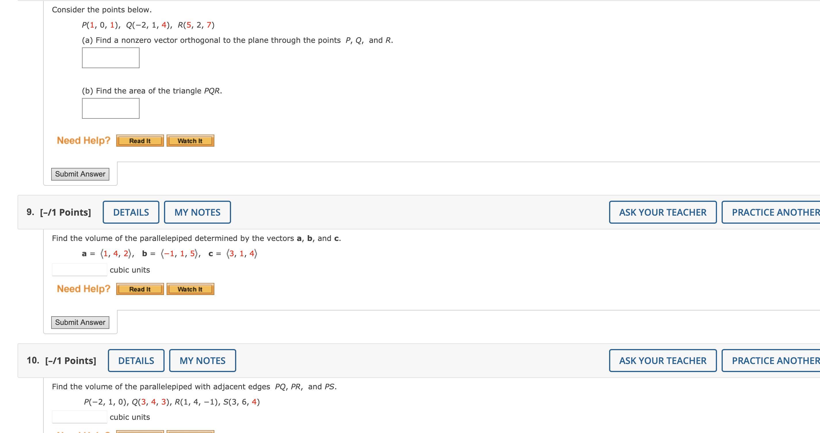 1), find the following. axb = b x a = Need Help?