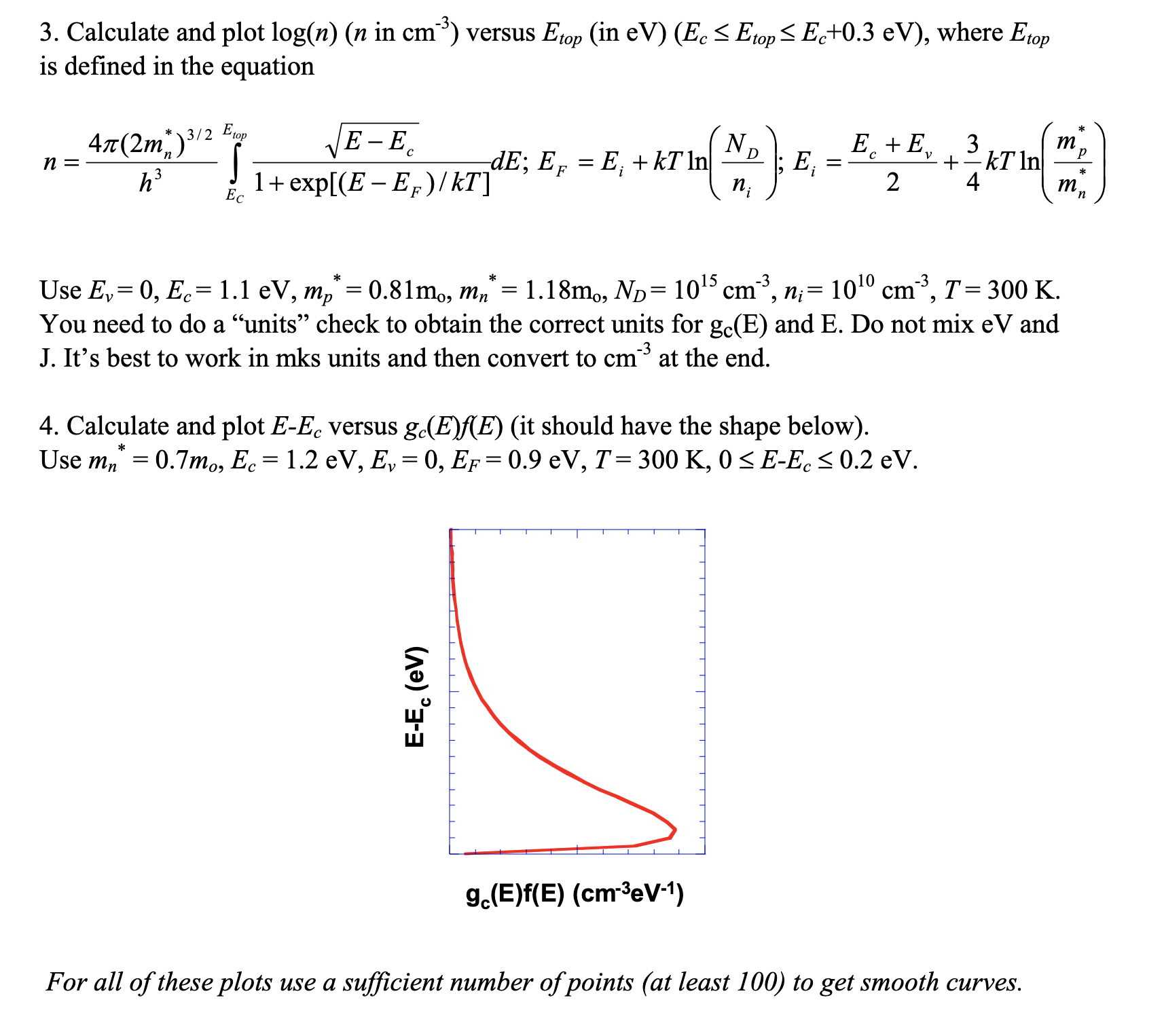 3. Calculate and plot log(n) (n in cm 3) versus Etop