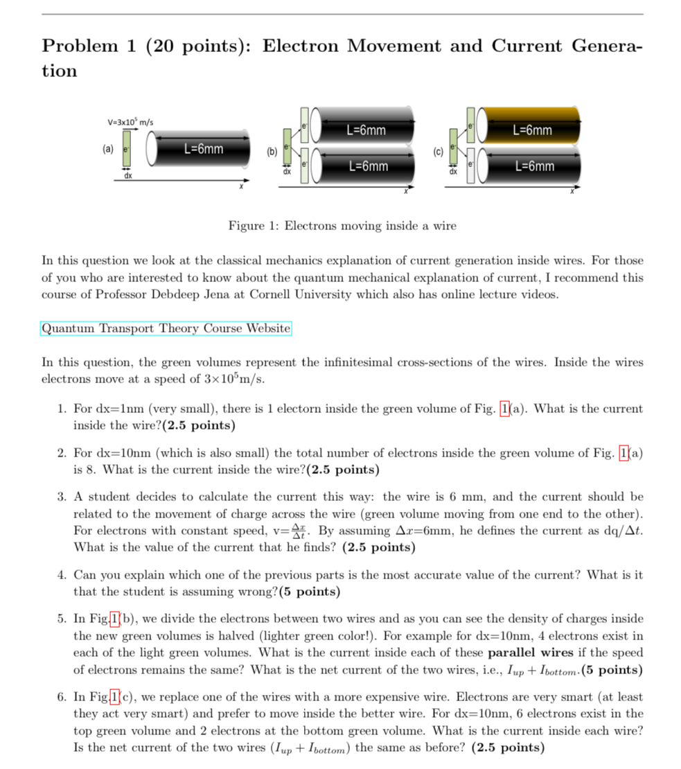  Problem 1 (20 points): Electron Movement and Current Genera- tion |