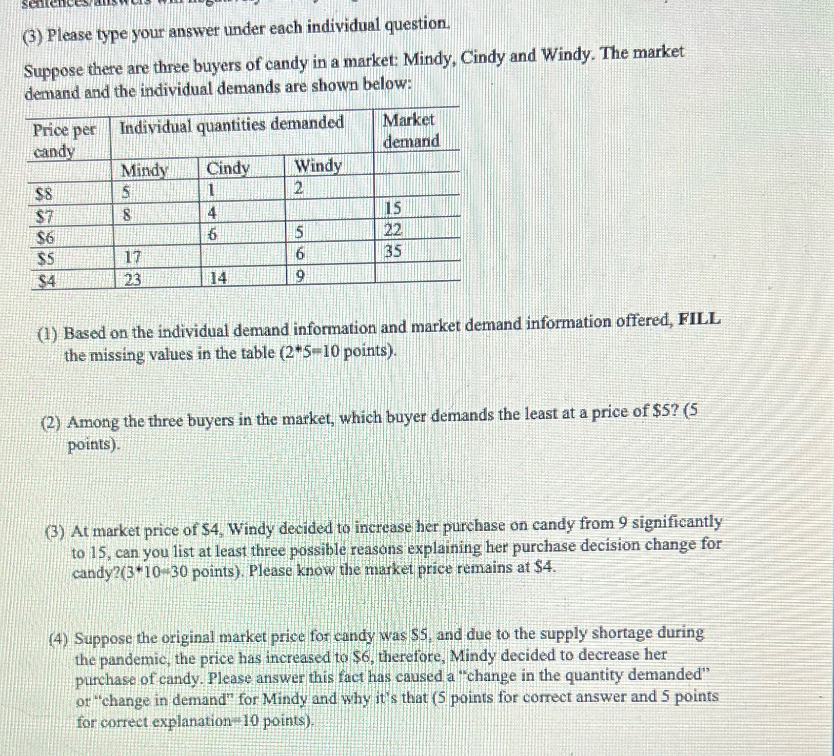  (3) Please type your answer under each individual question. Suppose there