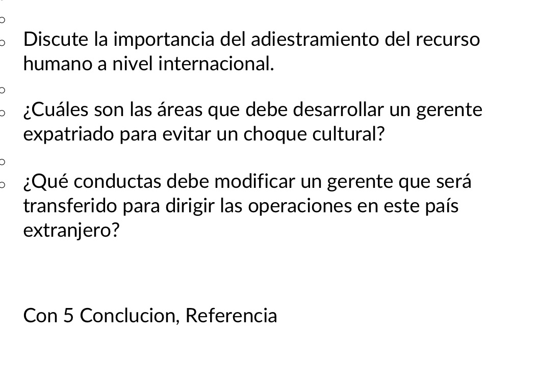 Discute la importancia del adiestramiento del recurso humano a nivel internacional. iCules